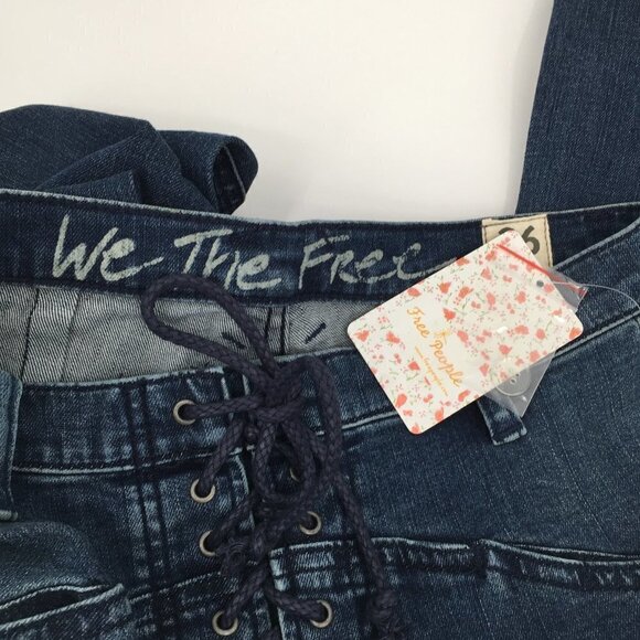 We the Free People Eva lace up boot cut jeans boho Baltic Blue denim new 26 - Picture 7 of 7